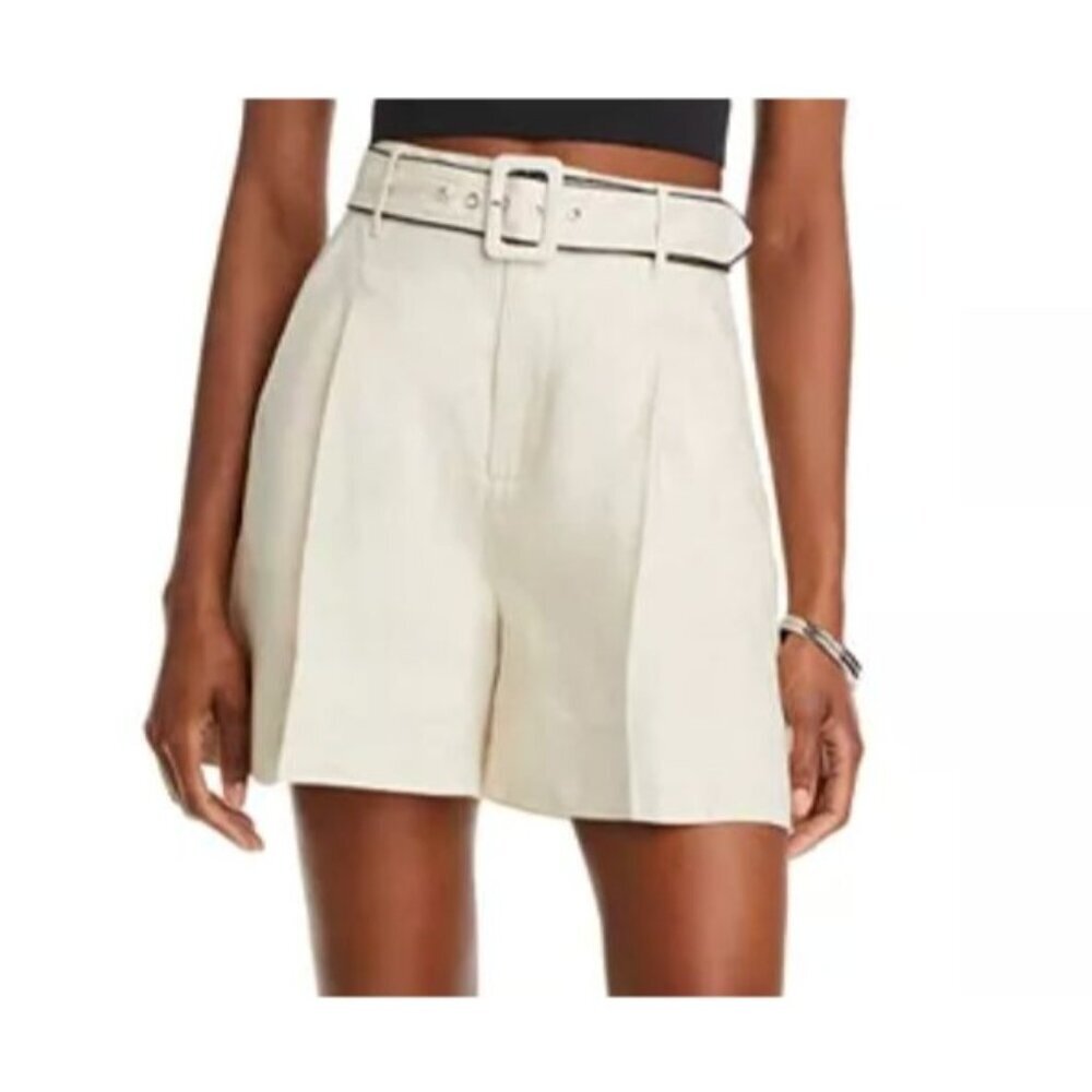 NEW Staud Eris Linen Belted Shorts Neutral Beige Size 8 $245 [jb]